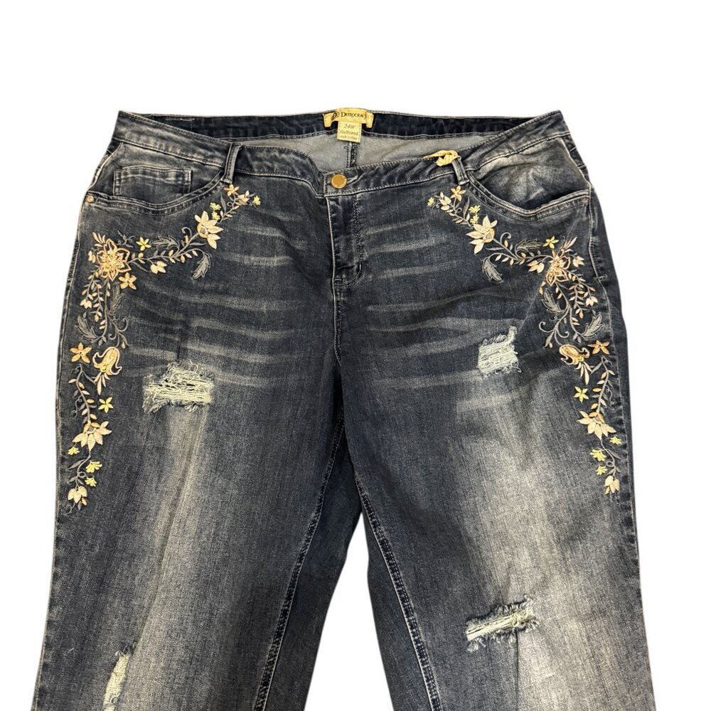 Democracy Floral Embroidered Girlfriend Jeans 24W NWT Distressed Plus Size Denim - Picture 2 of 6